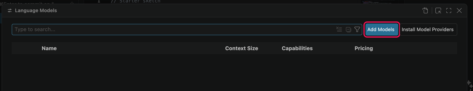 The Language Models window with a highlighted Add Models button at the top right.