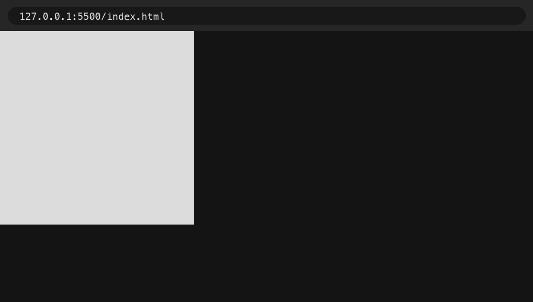 A browser showing a grey square at the top left of a dark page.