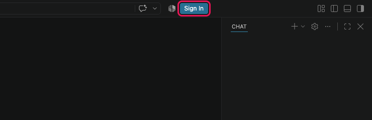 The top right of the VS Code window with the Sign In button highlighted.